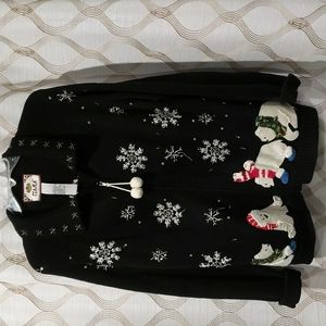 Adorable🎄 Polar Bear Christmas Zip Up Sweater Cardigan By TIARA INTERNATIONAL S